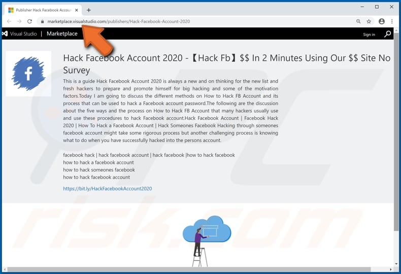 Social network hacks scam promoted in visualstudio.com-website