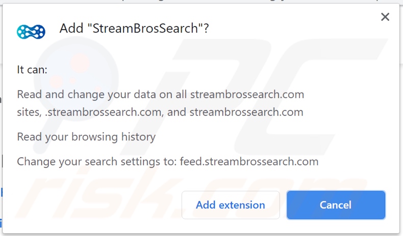 StreamBrosSearch browser hijacker asking for permissions