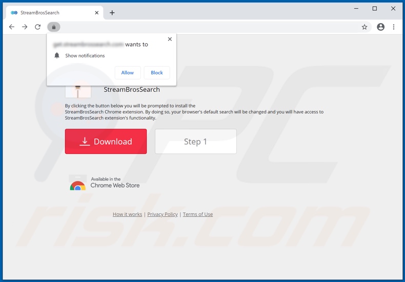 Website used to promote StreamBrosSearch browser hijacker (Chrome)