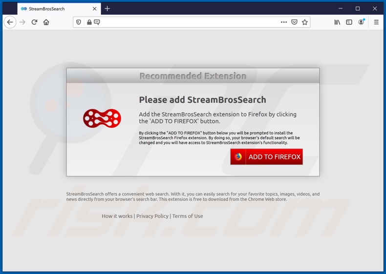 Website used to promote StreamBrosSearch browser hijacker (Firefox)