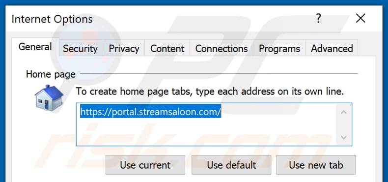 Removing streamsaloon.com from Internet Explorer homepage