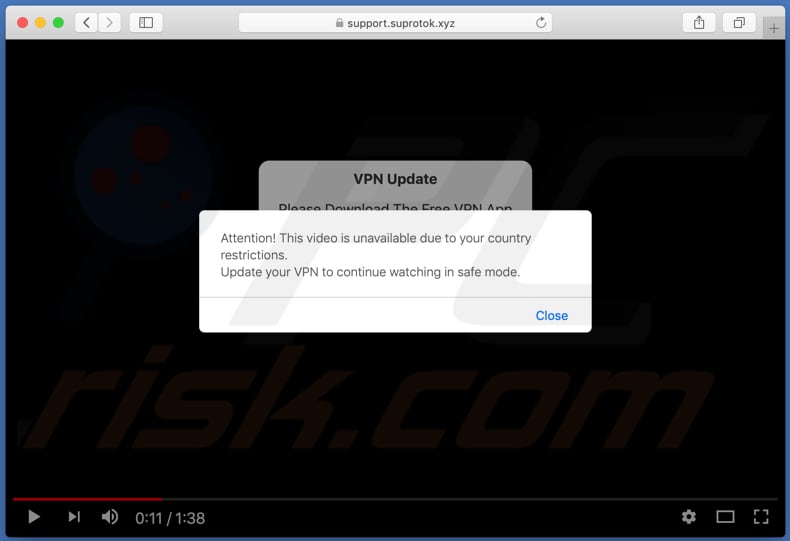 suprotok-xyz pop-up scam video unavailable