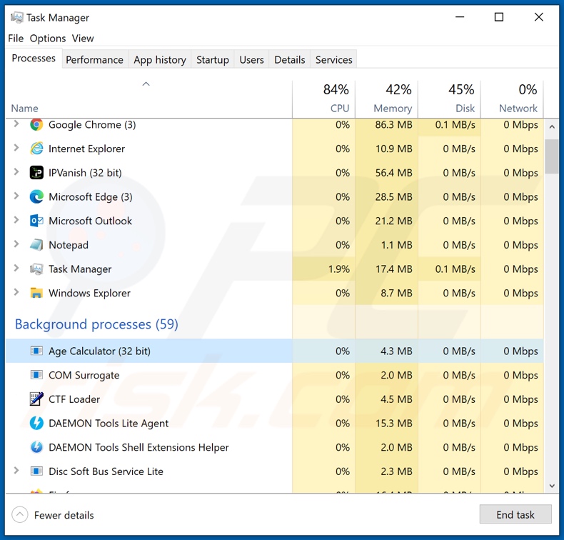 Swedish Energy Agency email malicious attachment process on task manager (Age Calculator)