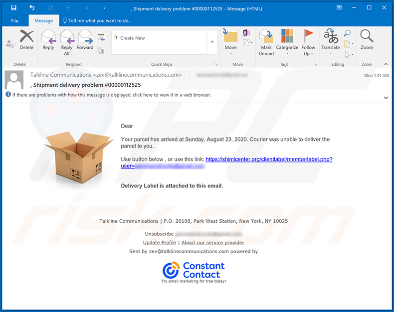 Talkline Communications Email Virus malware-spreading email spam campaign