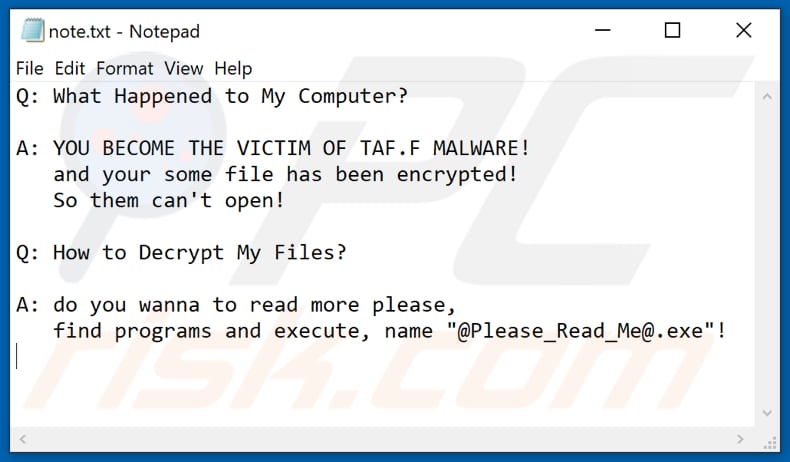 TapPIF ransomware text file (note.txt)
