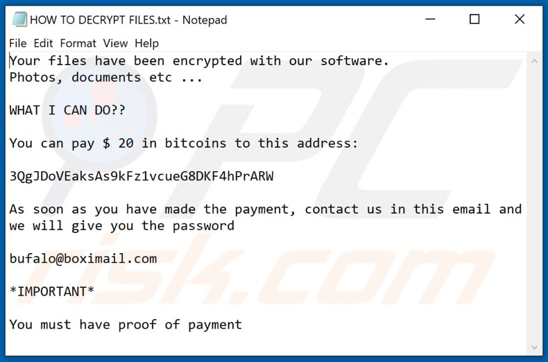 Tejodes ransomware text file (HOW TO DECRYPT FILES.txt)