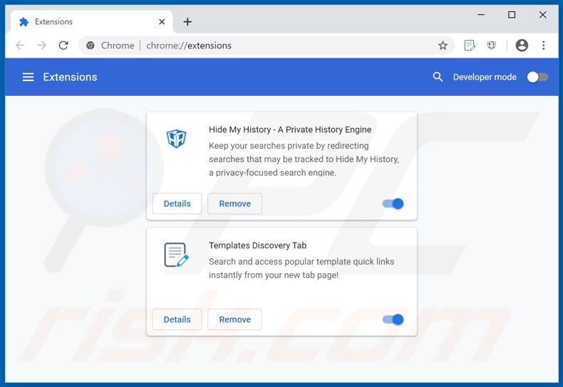 Removing htemplatesdiscovery.com related Google Chrome extensions