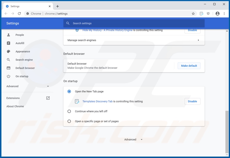 Removing htemplatesdiscovery.com from Google Chrome homepage