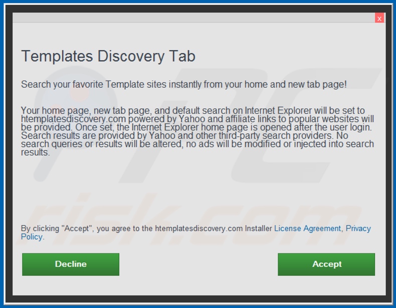 Official Templates Discovery Tab browser hijacker installation setup
