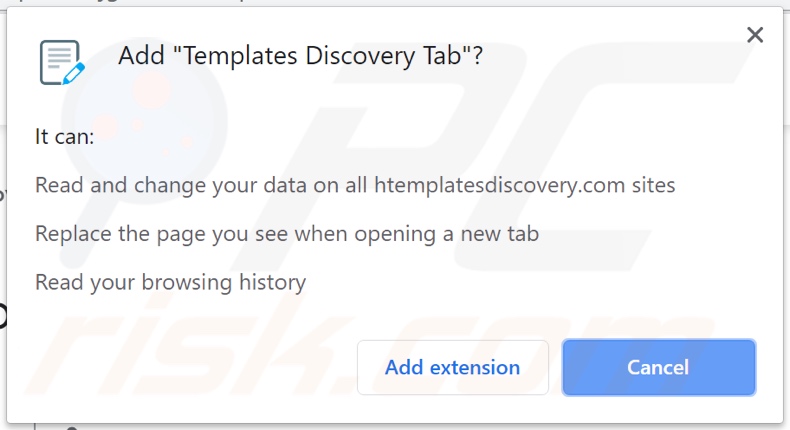 Templates Discovery Tab browser hijacker asking for permissions