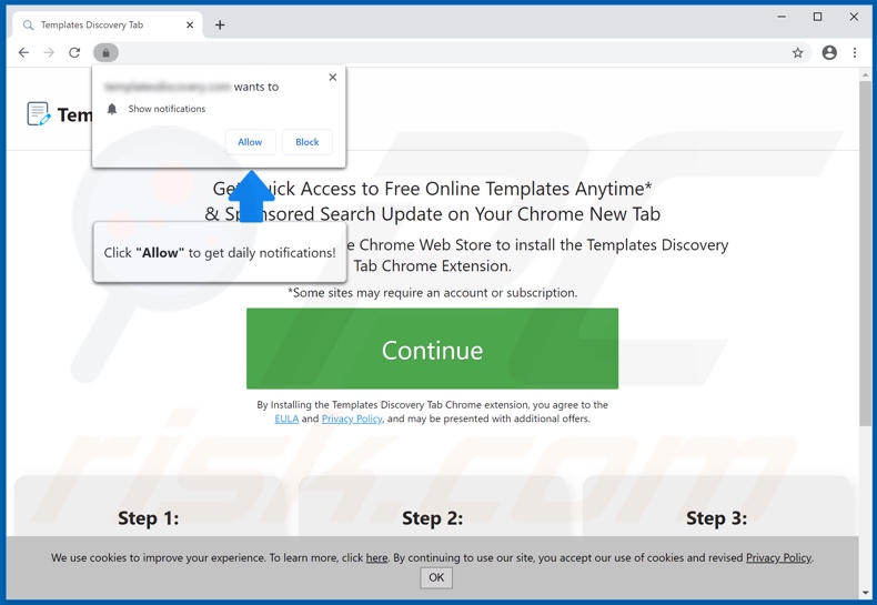 Website used to promote Templates Discovery Tab browser hijacker