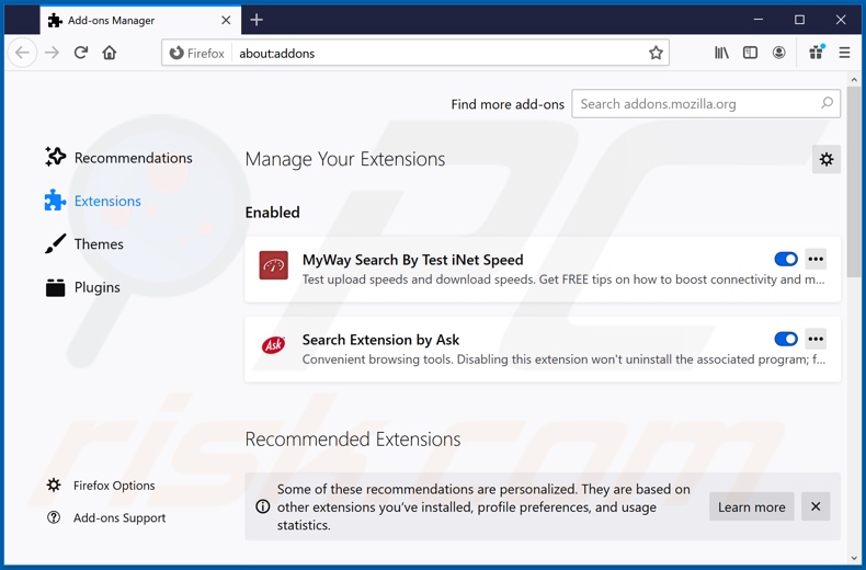 Removing hp.myway.com related Mozilla Firefox extensions