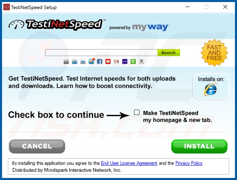 Official Test iNet Speed browser hijacker installation setup