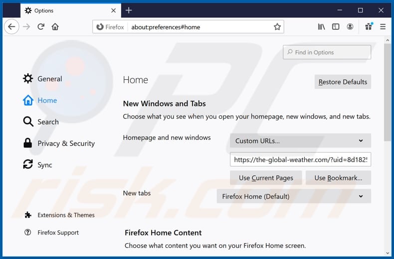 Removing the-global-weather.com from Mozilla Firefox homepage