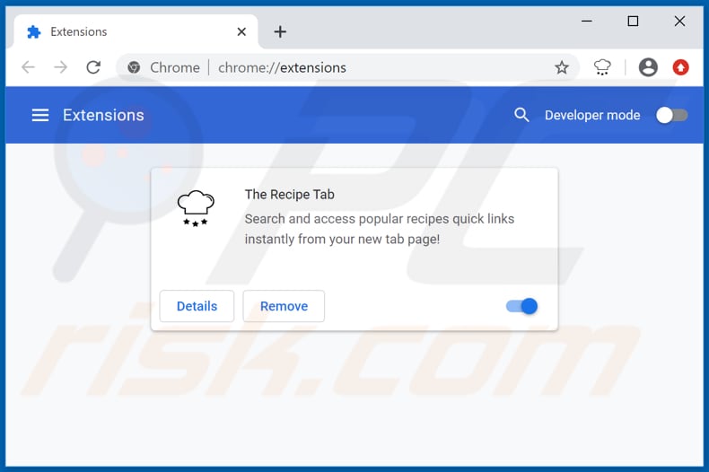 Removing htherecipetab.com related Google Chrome extensions