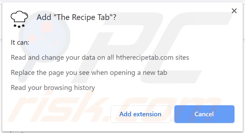 the recipe tab browser hijacker notification