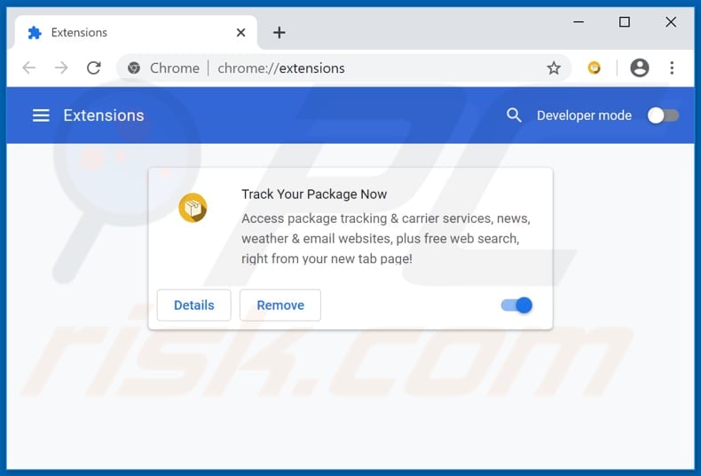Removing trackyourpackagetab1.com related Google Chrome extensions