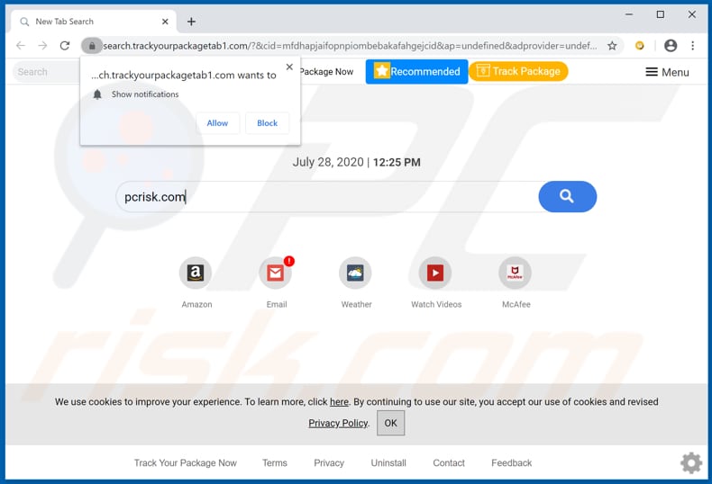 trackyourpackagetab1.com browser hijacker