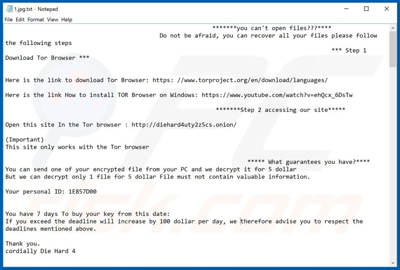 Txt (JobCrypter) decrypt instructions (inserted into compromised files)