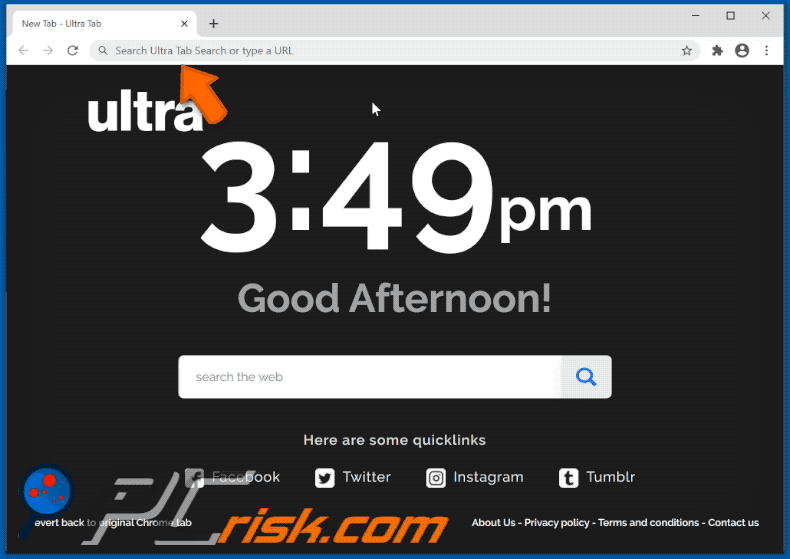 Ultra Tab browser hijacker appearance gif