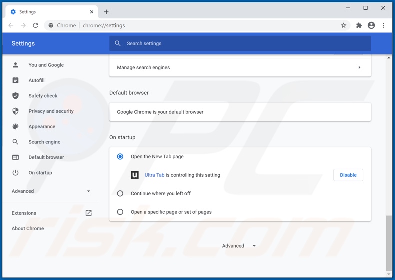 Removing ultra-search1.com from Google Chrome homepage