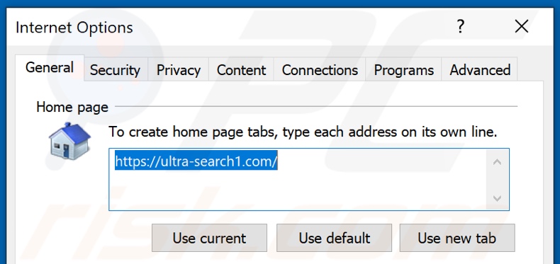 Removing ultra-search1.com from Internet Explorer homepage