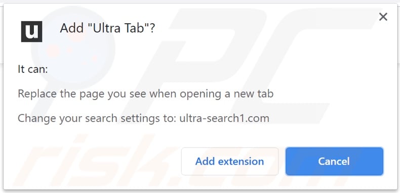 Ultra Tab browser hijacker asking for permissions