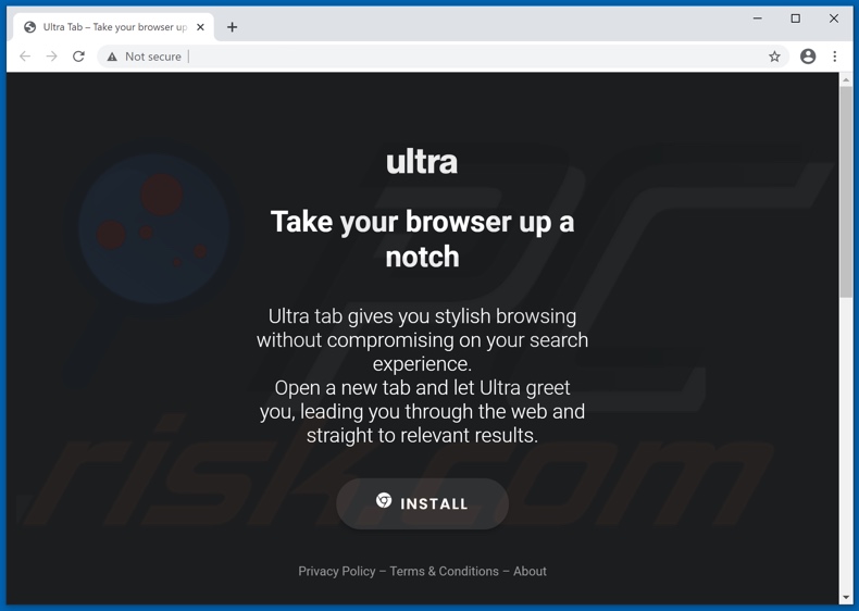 Website used to promote Ultra Tab browser hijacker