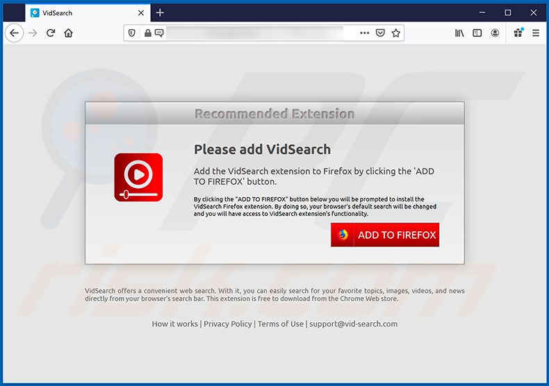 Website promoting VidSearch browser hijacker (sample 1)