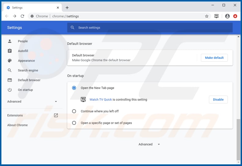 Removing hwatchtvquick.com from Google Chrome homepage