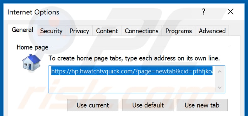 Removing hwatchtvquick.com from Internet Explorer homepage