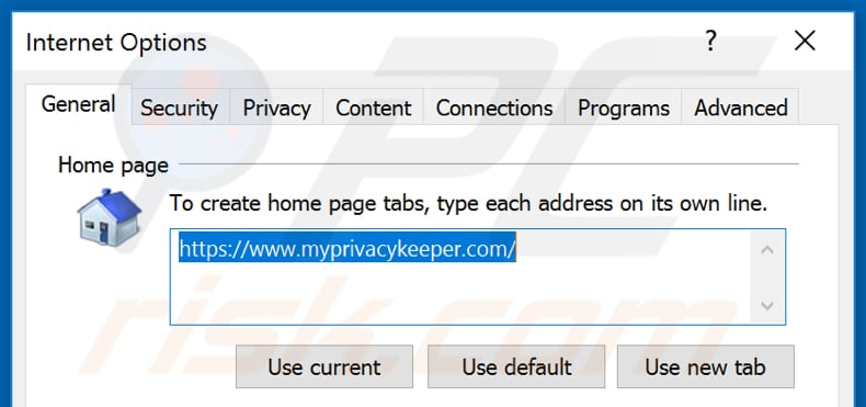 Removing myprivacykeeper.com from Internet Explorer homepage