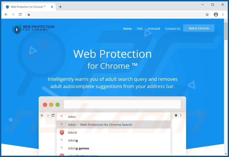 Website used to promote Web Protection for Chrome browser hijacker