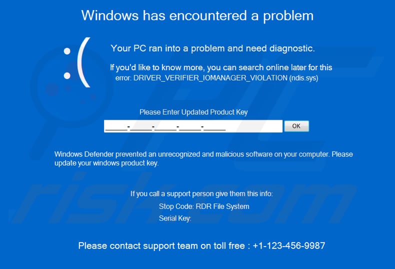 Windows has encountered a problem scam