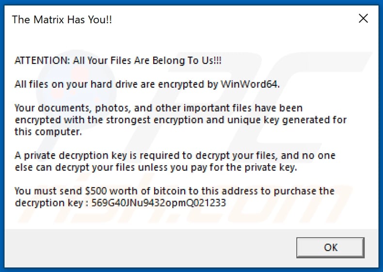 WinWord64 decrypt instructions (pop-up)
