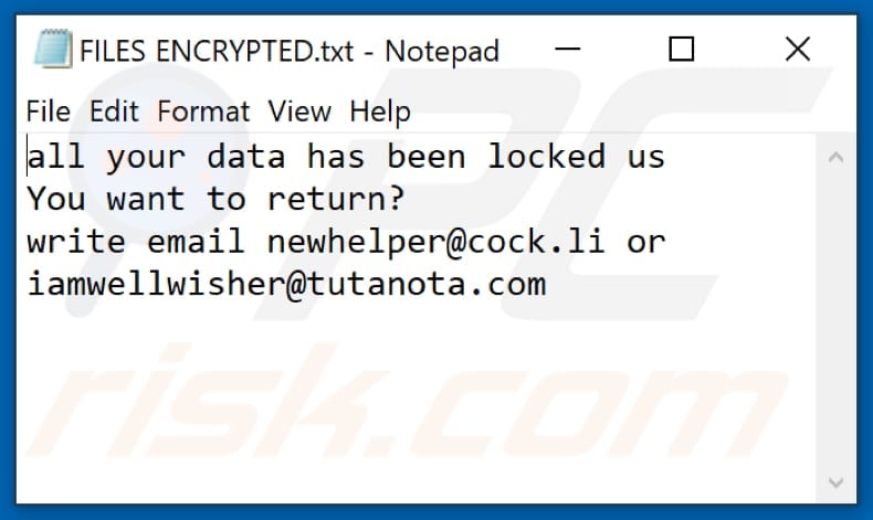 WSHLP ransomware text file (FILES ENCRYPTED.txt)
