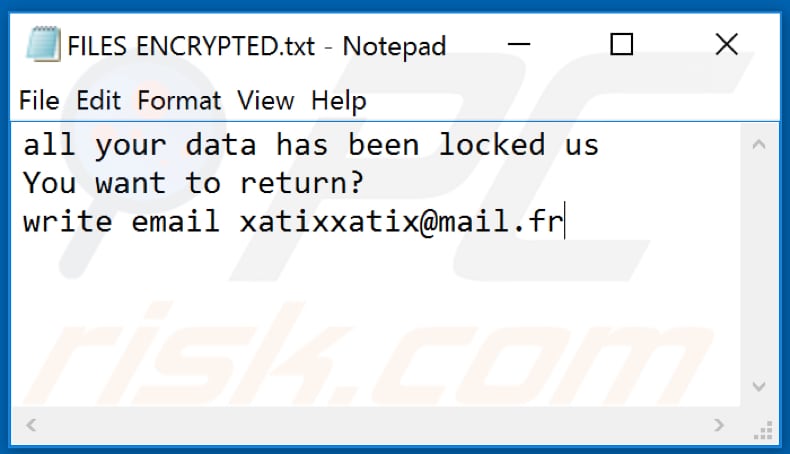 Xati ransomware text file (FILES ENCRYPTED.txt)