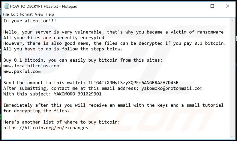 YaKo decrypt instructions (HOW TO DECRYPT FILES.txt)