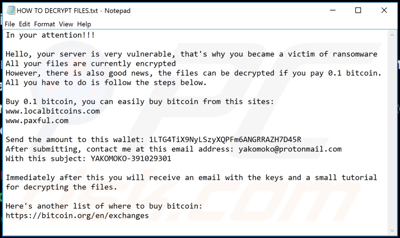 YaKo decrypt instructions (HOW TO DECRYPT FILES.txt)