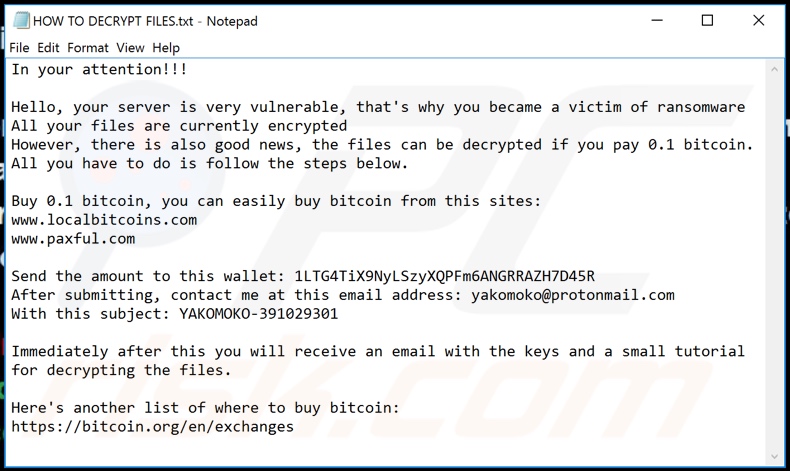 YaKo decrypt instructions (HOW TO DECRYPT FILES.txt)