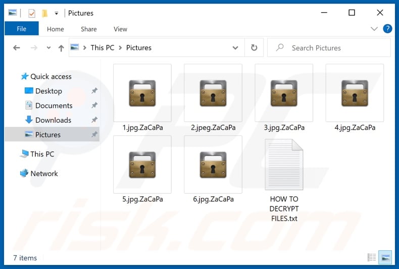 Files encrypted by ZaCaPa ransomware (.ZaCaPa extension)