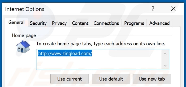 Removing zingload.com from Internet Explorer homepage
