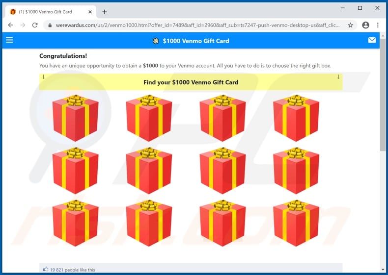 $1000 Venmo Gift Card scam background page