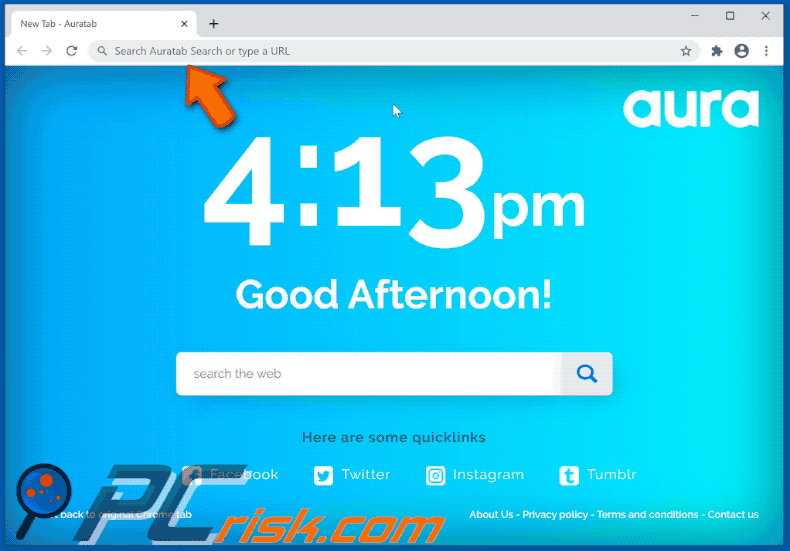 Auratab browser hijacker appearance GIF