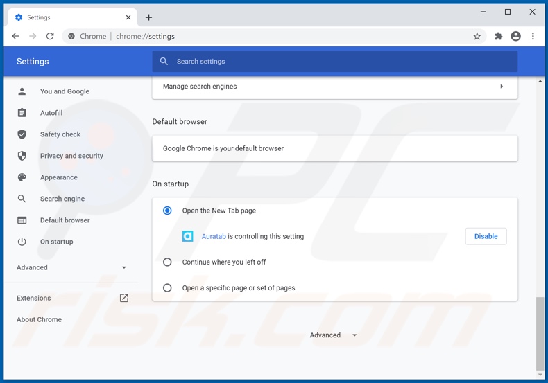 Removing search.aura-search.net from Google Chrome homepage