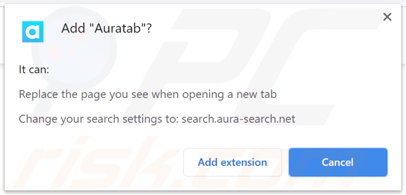 Auratab browser hijacker asking for permissions