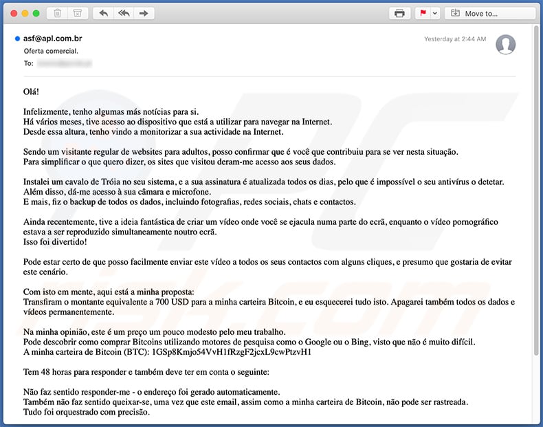 I Have Bad News For You Portuguese scam email