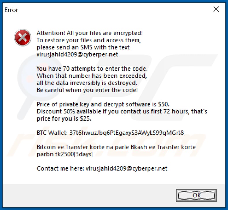 bd ransomware ransom note in pop-up window