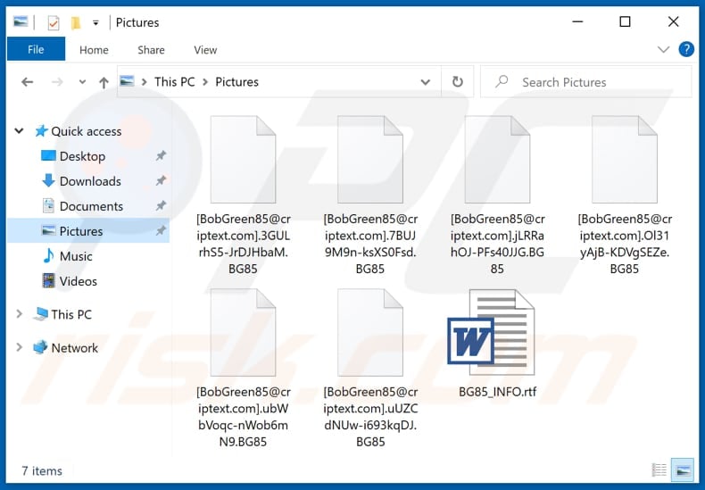 Files encrypted by BG85 ransomware (.BG85 extension)