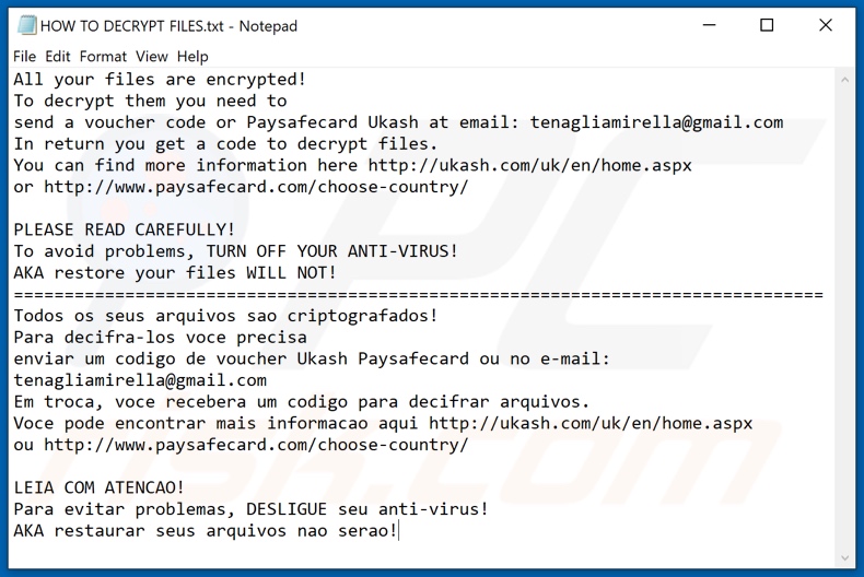 Bl9c98vcvv ransomware text file (HOW TO DECRYPT FILES.txt)